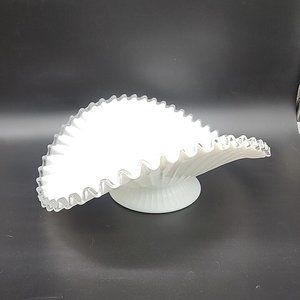 VTG Fenton Silver Crest Ruffled White Milk Glass Footed Banana Boat Centerpiece